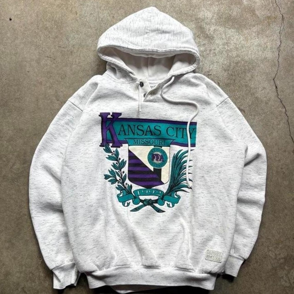 Vintage 90s Kansas City Missouri grey hoodie   Mens Size XL